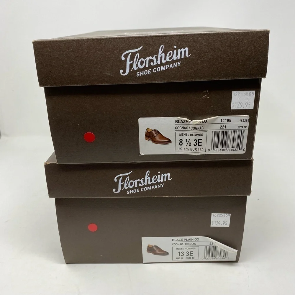 Florsheim BLAZE Plain Toe Leather Oxford Cognac EEE width